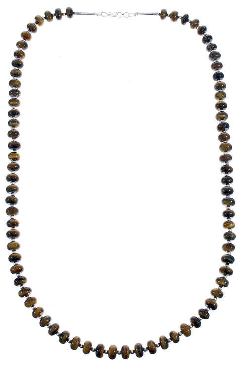 Tiger Eye Authentic Sterling Silver Southwestern Bead Necklace BX120756